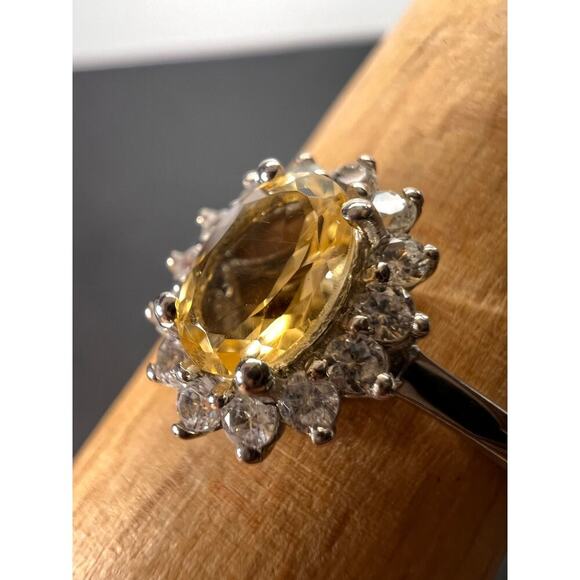NEW Citrine and zircon halo ring in platinum over sterling silver size 9 - Picture 5 of 11